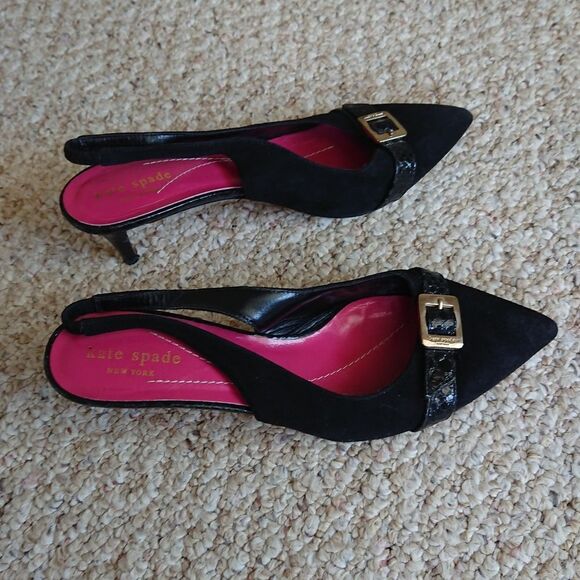 kate spade gold buckle suede leather slingback pump size 7.5B - Picture 6 of 13